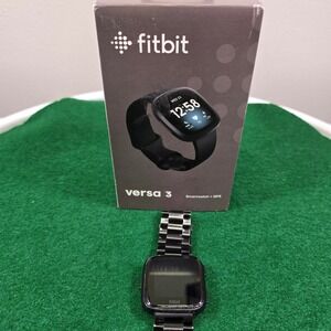 Fitbit Versa 3 Smartwatch Black with Metal Link Band and GPS FB507